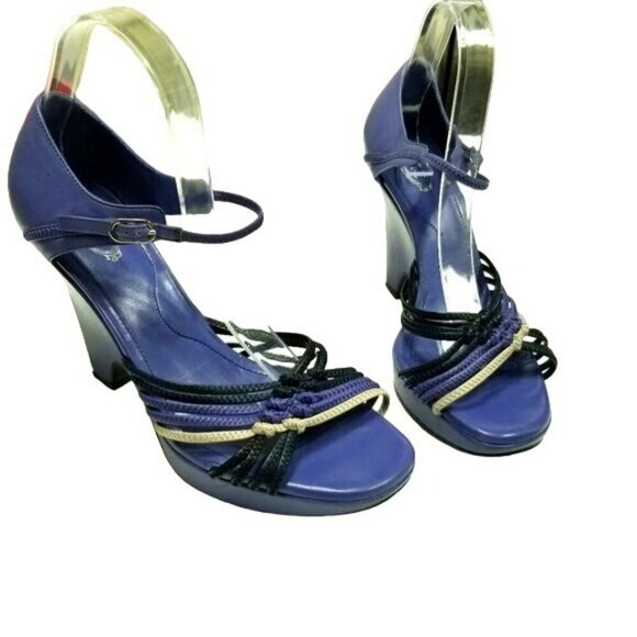 TODS Wedge Heels White Black purplish blue straps Made‎ in Italy size 40 - Picture 1 of 16